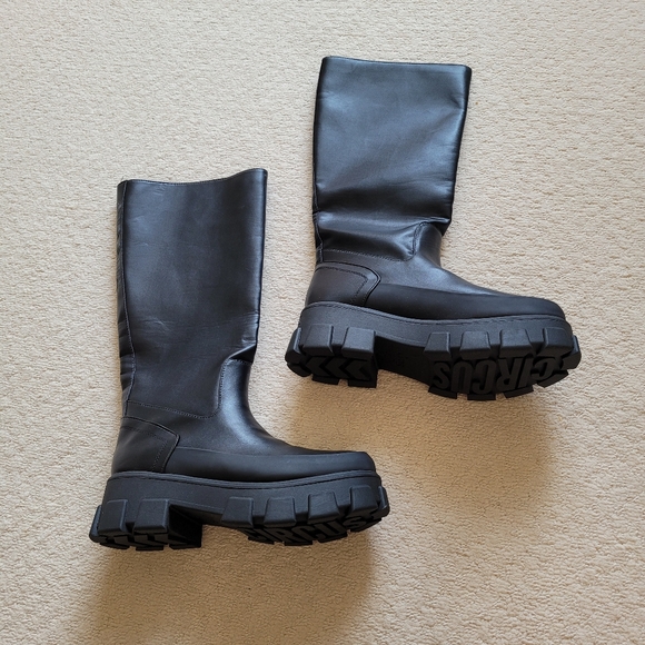 CIRCUS BY SAM EDELMAN Dollie Faux Leather Chunky Black Platform Knee High Boots - Picture 3 of 9